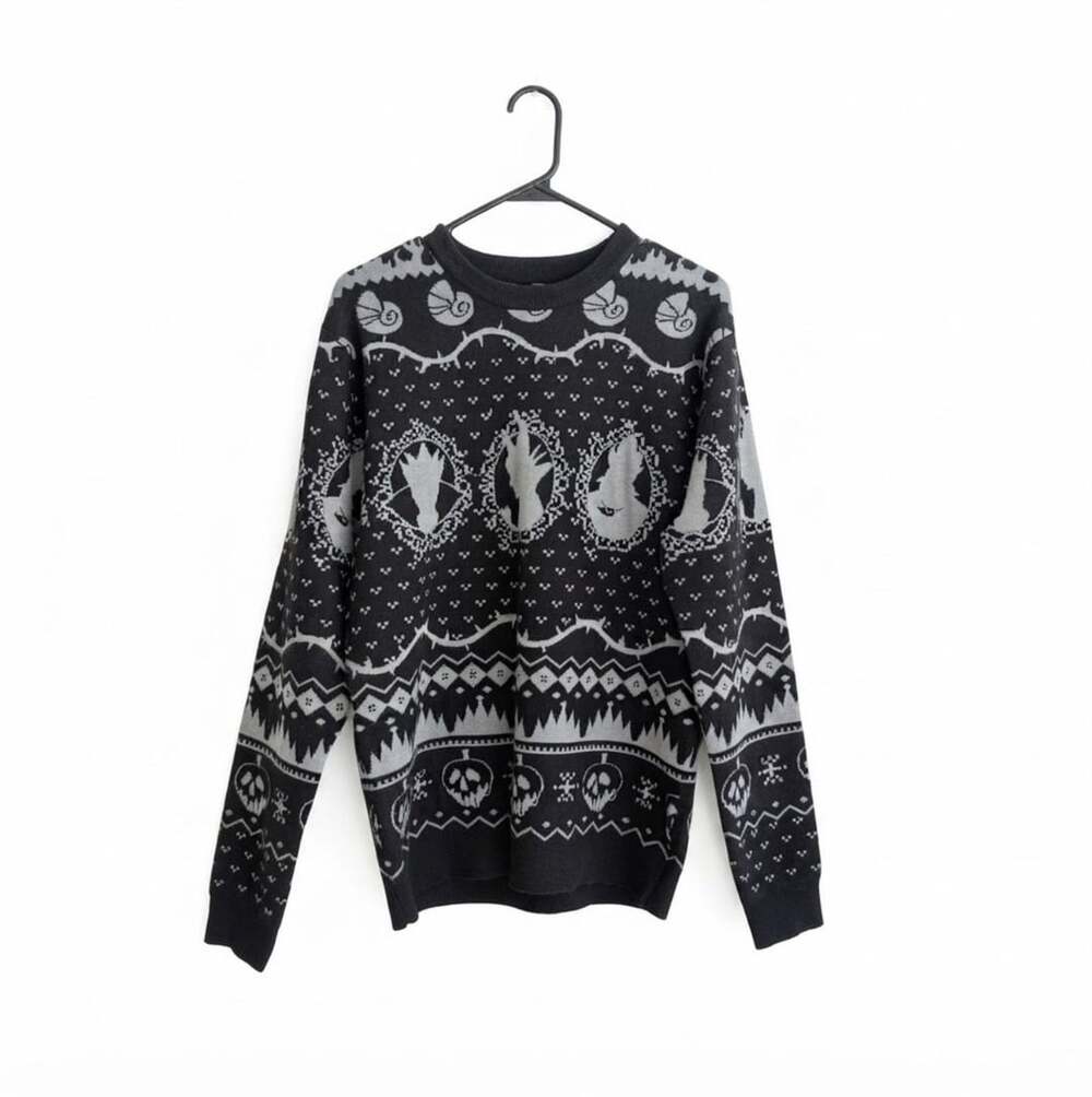 Disney Villains Holiday Sweater Black Grey Crewneck